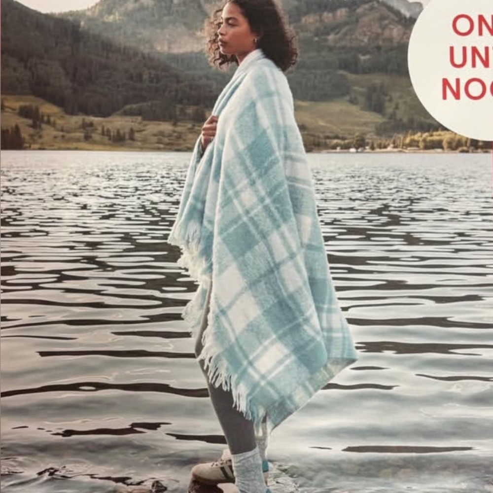 Loft Blue and White Plaid Blanket